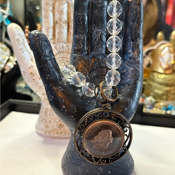 Pink Intagilo Glass Cameo Pendant with Artisan Glass Crystal Beaded Necklace - Picture 3 of 10